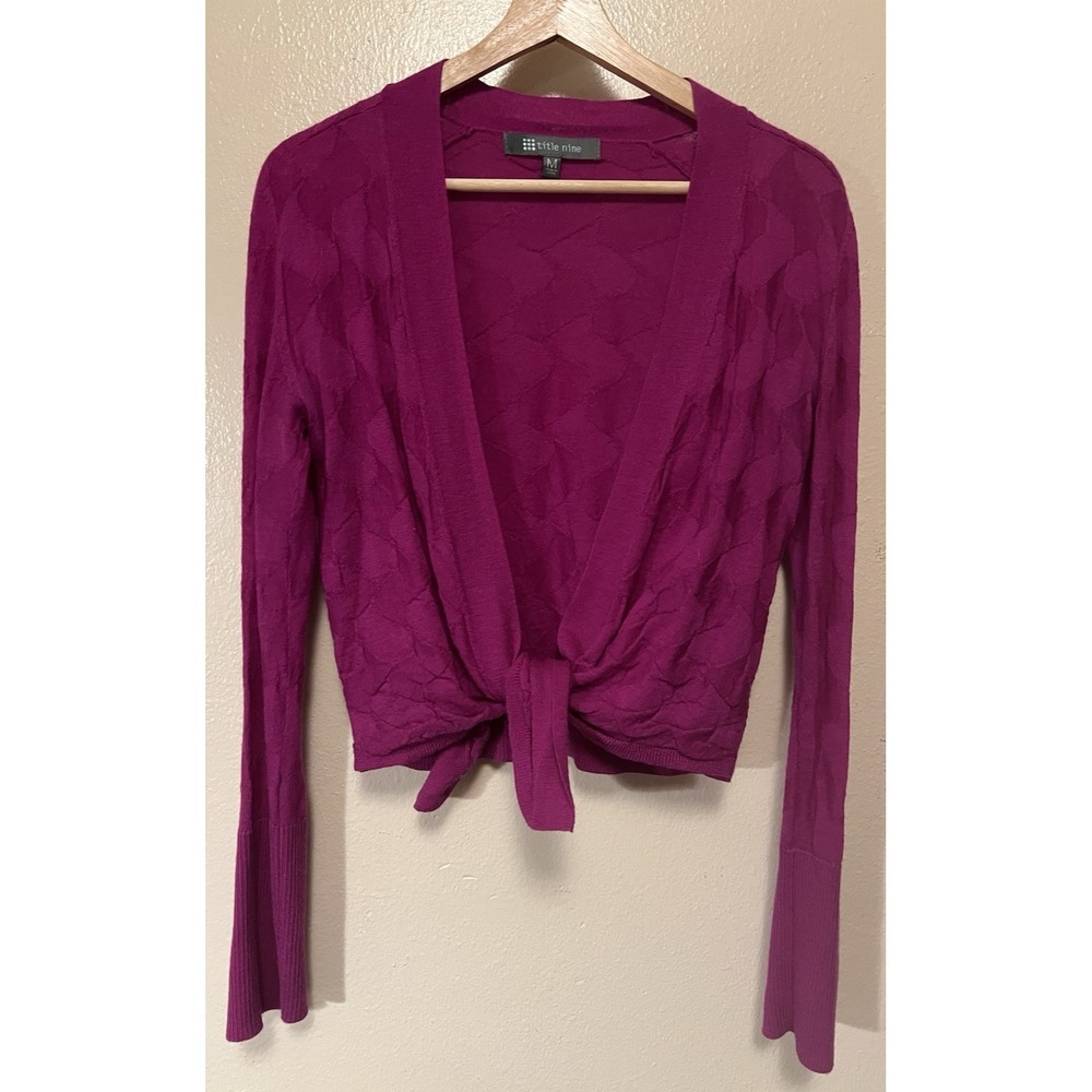Title Nine Cardigan Tie Open Front Sweater Washable Wool Fuschia Pink Women's M‎